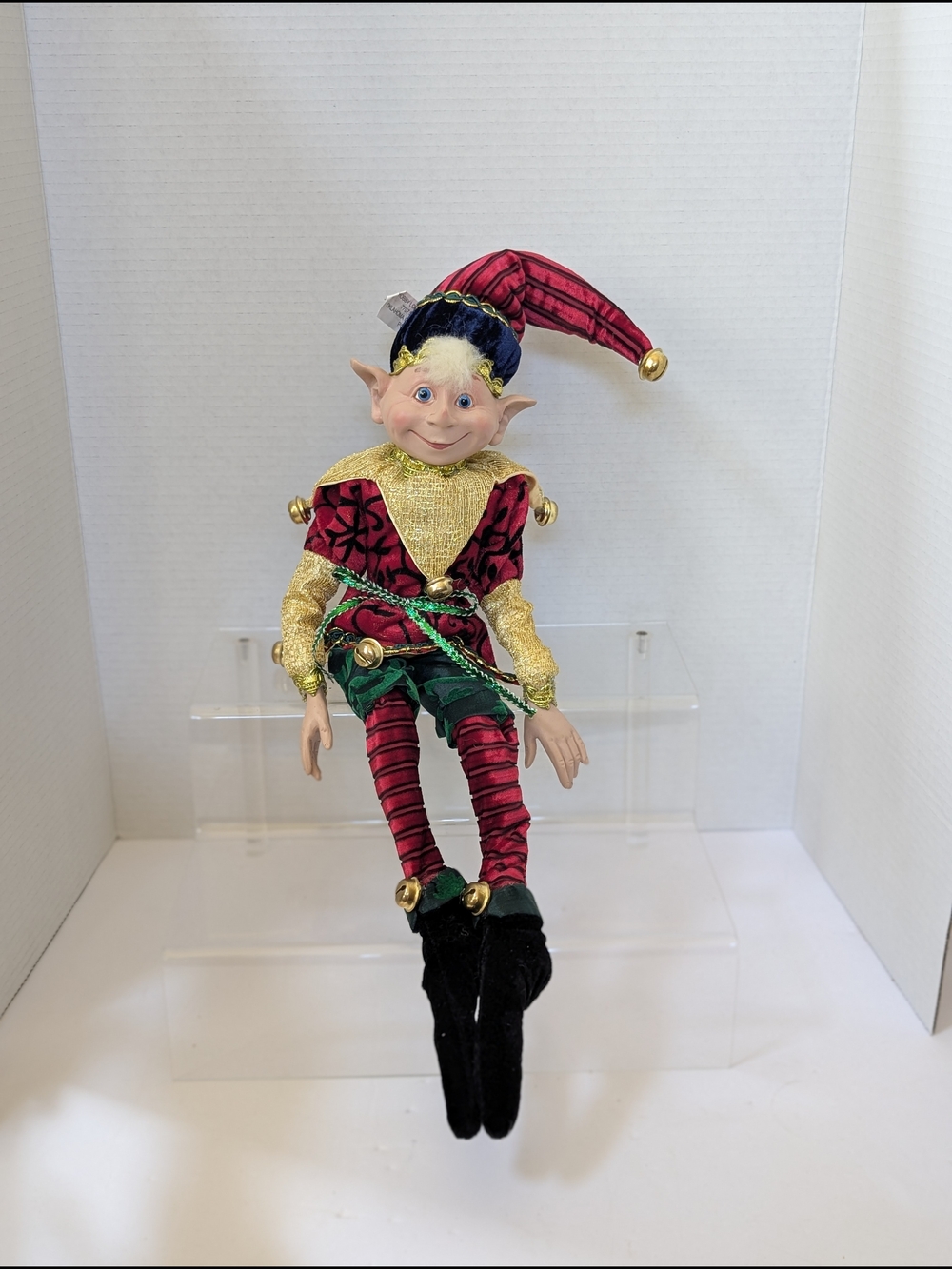 Festive Red & Gold Poseable Elf Jester Doll - Holiday Jester Shelf Elf